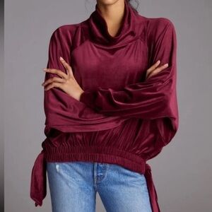 Anthropologie Daily Practice Cowl Neck Velor Tie Sweatshirt